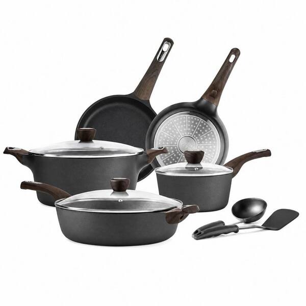 14 Piece Nonstick Black Aluminum Induction Cookware Set with Stay-Cool Handle and Glass Lid, PFOA PFOS Free