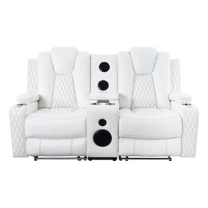 Home Theater Seating, Movie Theater Chairs, Power Recliner Loveseat with 6 Cupholders and Tray Air Leather in White