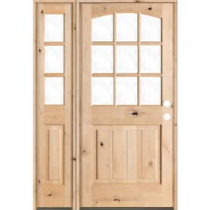 46 in. x 80 in. Knotty Alder Left-Hand/Inswing 9-Lite Clear Glass Unfinished Wood Prehung Front Door with Left Sidelite