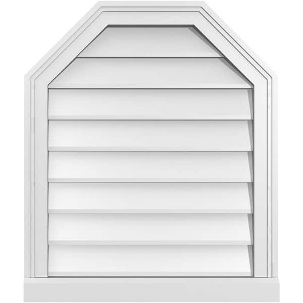 Ekena Millwork 22" x 26" Octagonal Top Surface Mount PVC Gable Vent: Non-Functional with Brickmould Sill Frame