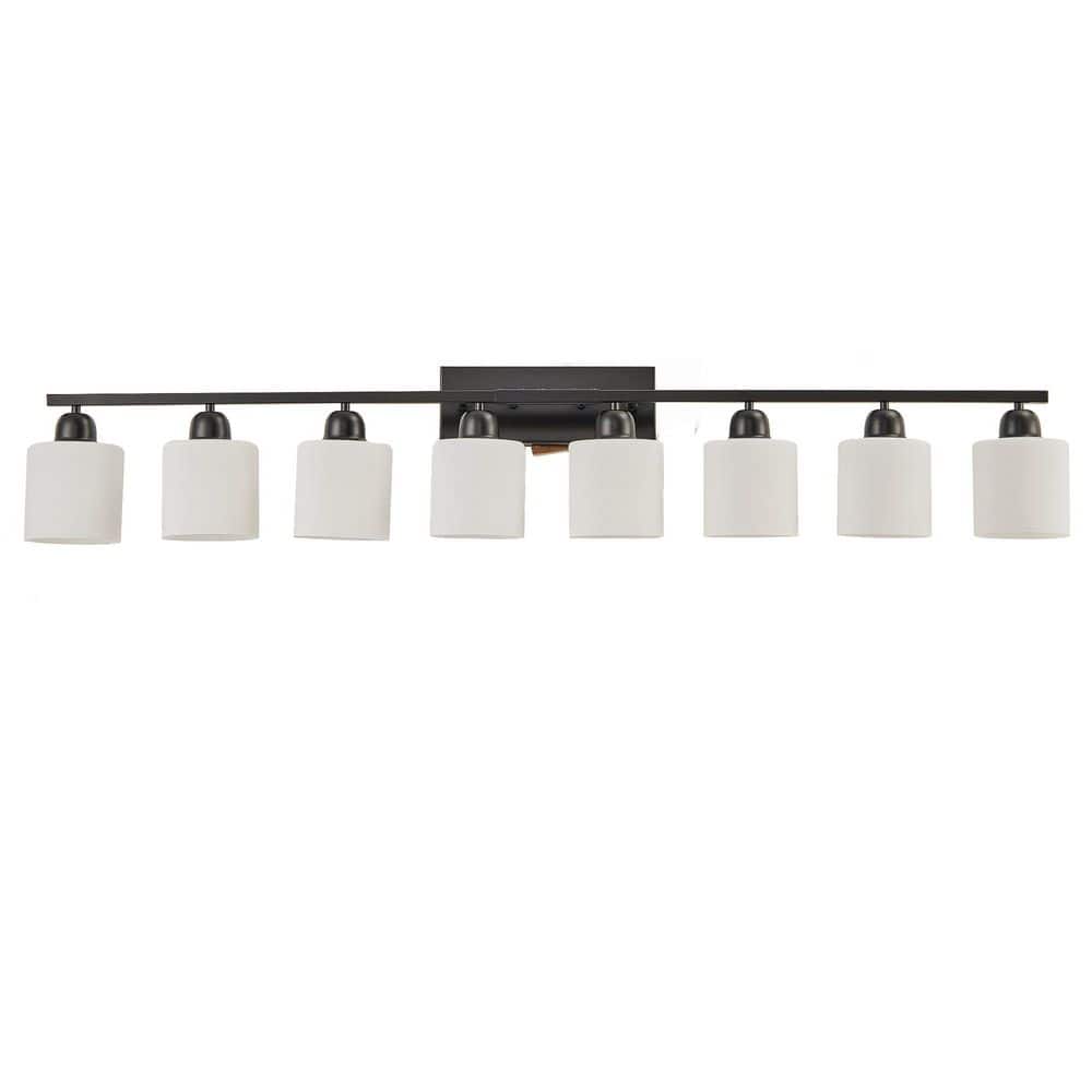 Modern 52 in. 8-Light Black Vanity Light Wall Sconce with Milky White Frosted Glass Shades price history on PriceWatchPro
