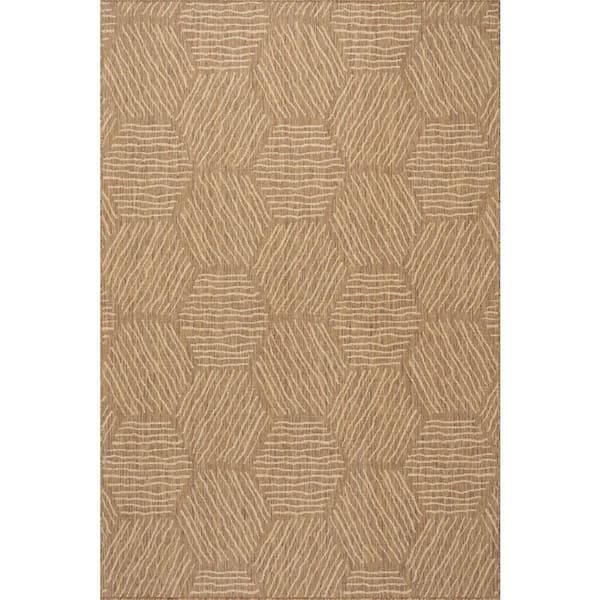 Wynette Geometric Light Brown 8 ft. x 10 ft. Outdoor Area Rug