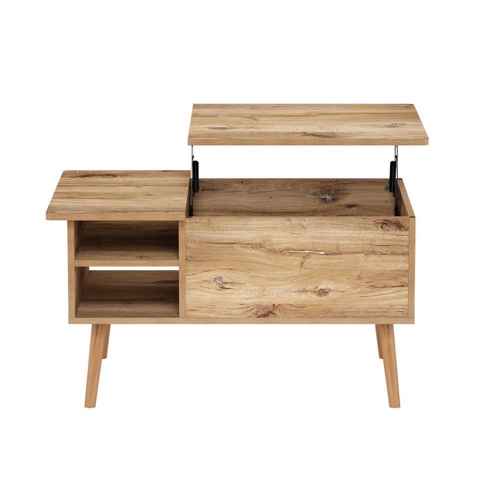 Flagstaff Oak Lift-Top Coffee Table with Hidden Storage and Shelves