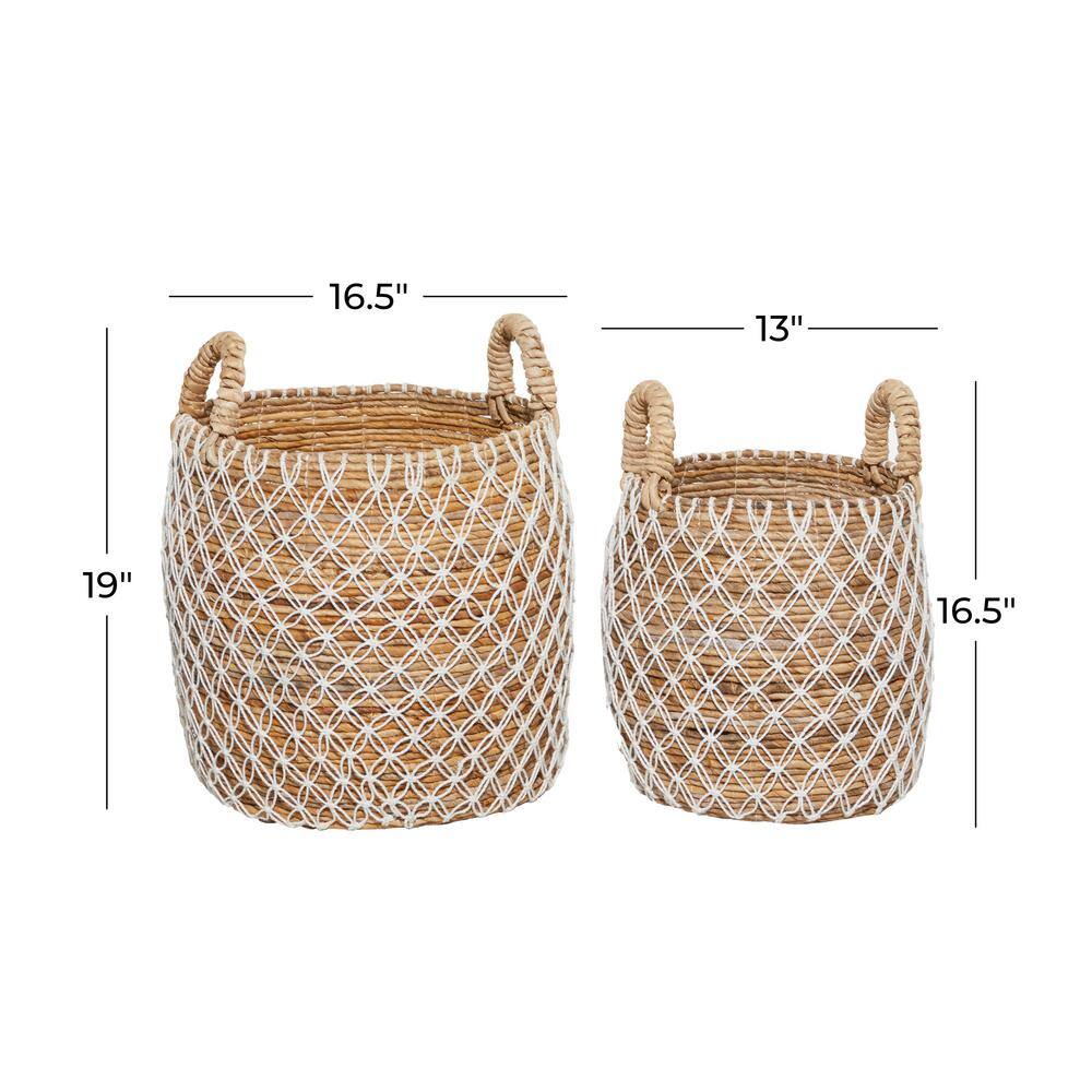 Handmade Brown and White Banana Leaf Round Storage Baskets, Set of 2
