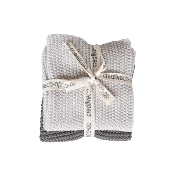 Storied Home Gray And Charcoal Knitted Cotton Kitchen Towel (Set of 2)