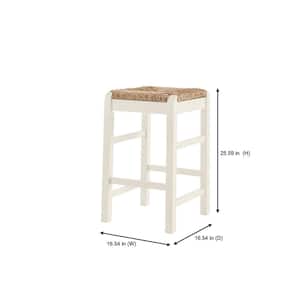 Dorsey Ivory Backless Wood Counter Stool with Woven Rush Seat