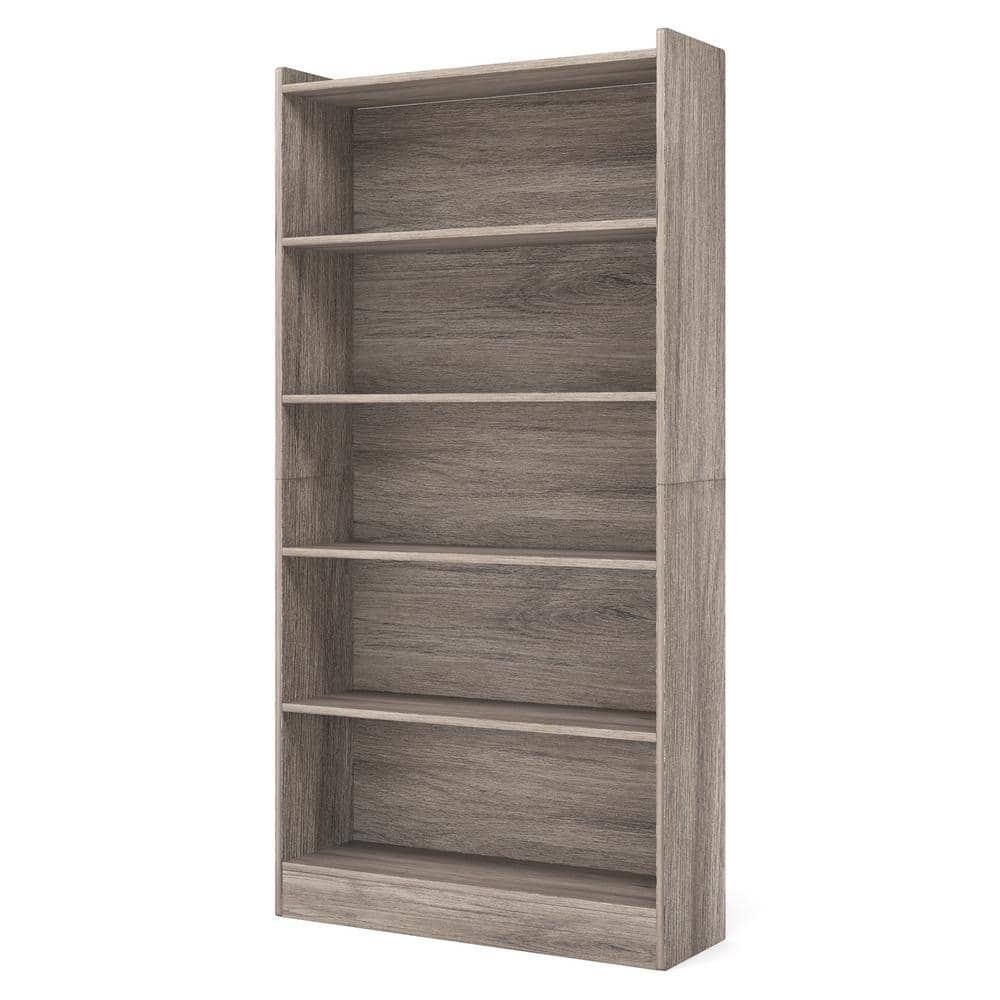 BYBLIGHT Eulas 72 in. Tall Grey Wood 5Shelf Standard Bookcase and