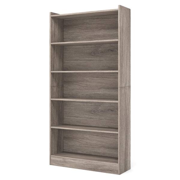 BYBLIGHT Eulas 72 in. Tall Grey Wood 5Shelf Standard Bookcase and