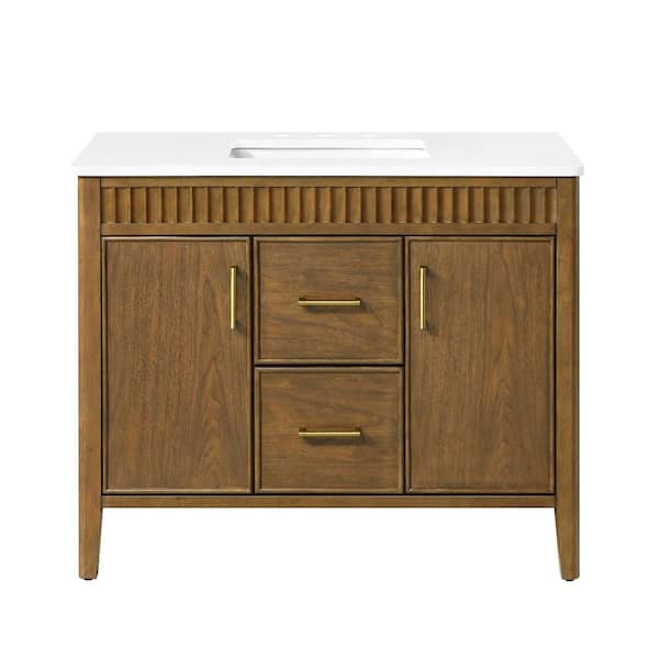 Juliette 42 in. Single Sink Freestanding Warm Walnut Bath Vanity with White Quartz Top