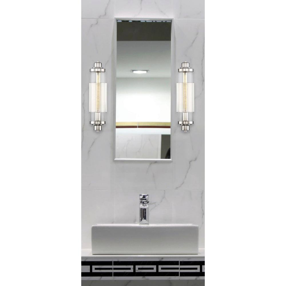Polished Nickel Ribbed Glass 18" Wall Sconce