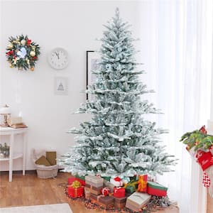 7 ft. White Pre-Lit LED Snow Flocked Slim Artificial Christmas Tree with 350 Warm White Light