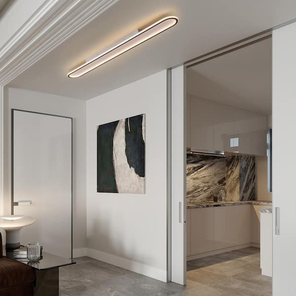 Lumin 47.2 in. x 5.9 in. Integrated LED Long Linear Black and White Flush Mount Rectangular Light for Kitchen and Bath