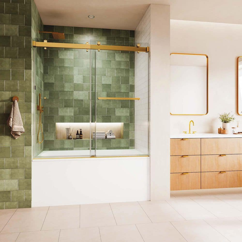 Glassic SP Series 56-60 in. W x 65 in. H Frameless Double Sliding