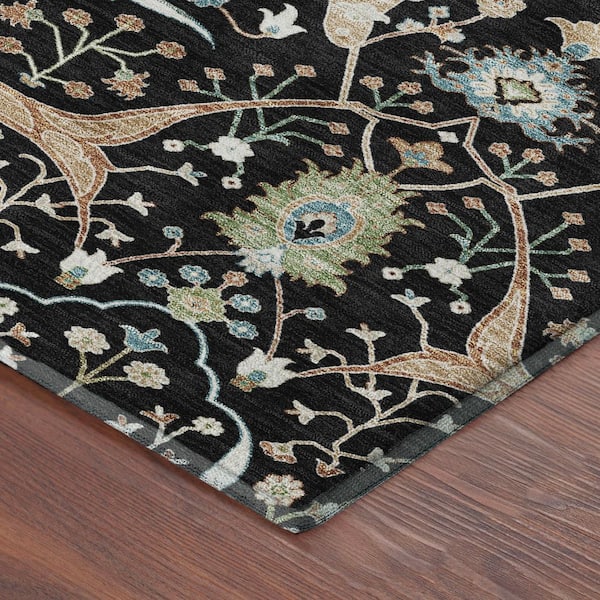 Mayfield Premium Machine Washable Abstract AMF2250 Black 2 ft. x 7 ft. Runner Rug