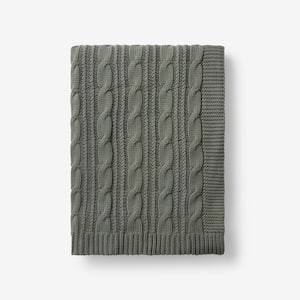 Chunky Cable Knit Khaki/Green Cotton Throw Blanket