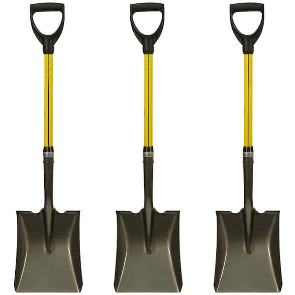 30 in. Classic Fiberglass D-Grip Handle and Industrial Grade 14-Gauge Steel Blade Square Point Shovel (3-Pack)