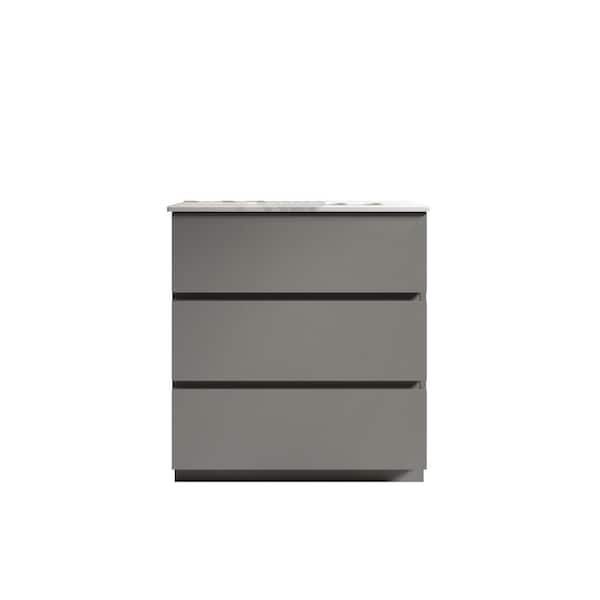30 in. W Single Sink Freestanding Bath Vanity in Gray with White Ceramic Top Unassembled