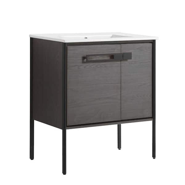 FINE FIXTURES Oakville 30 in. W x 18.32 in. D x 33.5 in. H Bath Vanity in Black Coal Oak with White Ceramic Top