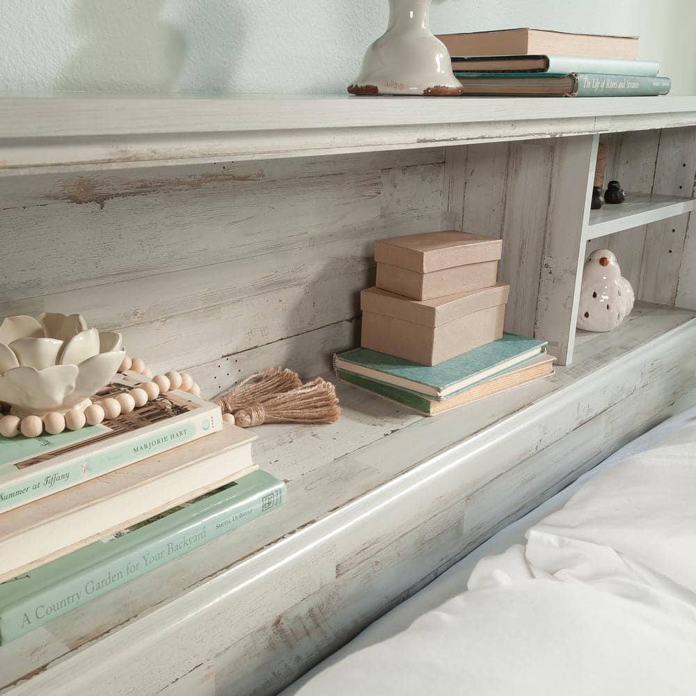 Full/Queen White Plank Wood Headboard with Storage