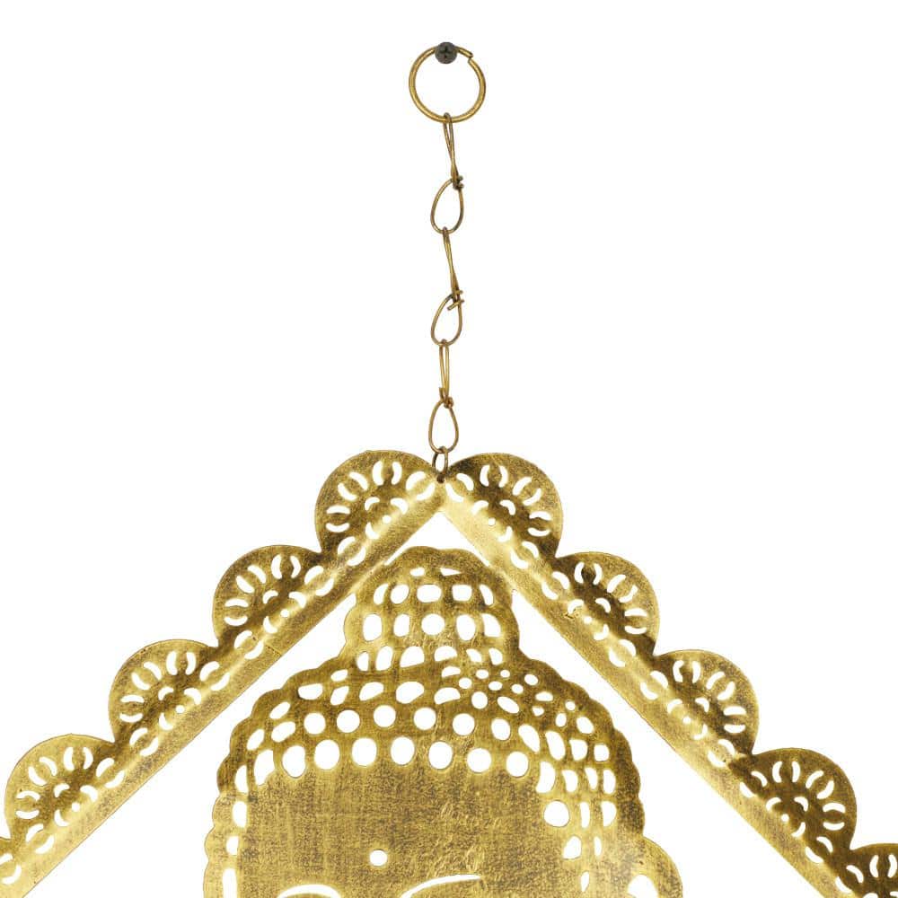 Gold Metal Buddha Windchime with Glass Beads and Cone Bells