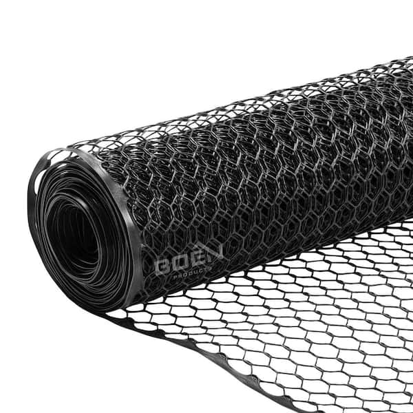 BOEN 3 ft.x 25 ft. Plastic Poultry Hex Garden Fence Netting, Black