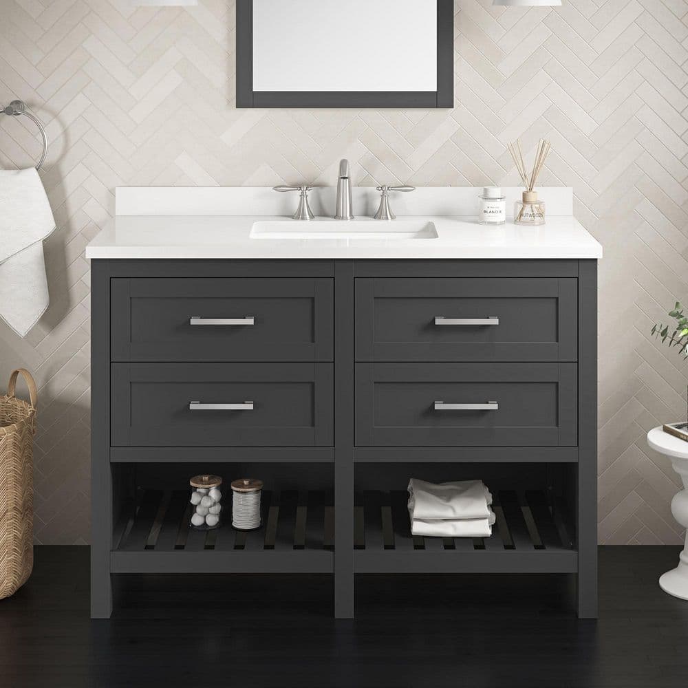 Autumn 48 in. Single Sink Gray Bath Vanity with White Engineered Stone Top 