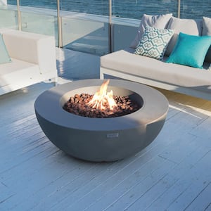 Lunar Outdoor Fire Pit 42 in. Round Concrete Natural Gas Fire Table with Lava Rocks and Cover