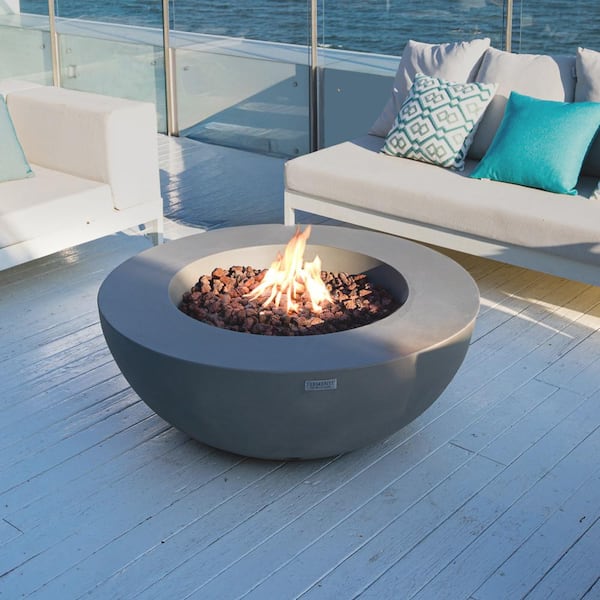 Envelor Lunar Outdoor Fire Pit 42 in. Round Concrete Natural Gas Fire Table with Lava Rocks and Cover