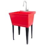 22.875 in. x 23.5 in. Thermoplastic Freestanding Red Utility Sink Set with Metal Hybrid Stainless Steel Pull-Down Faucet