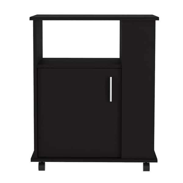 Tileon 4-Shelf Microwave Cabinet with Caster, Kitchen Pantry, Kitchen Cart, Storage Organization-Black