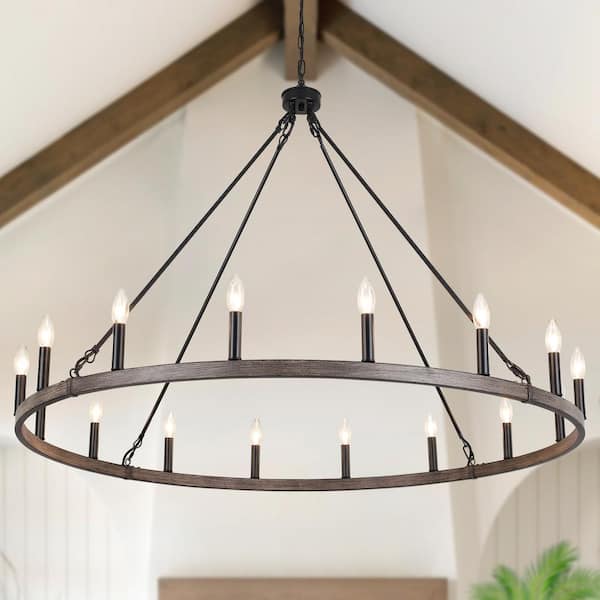 16-Light Natural Candlestick Circle Wagon Wheel Chandelier Oversize Island Chandelier Lighting for Dining Room