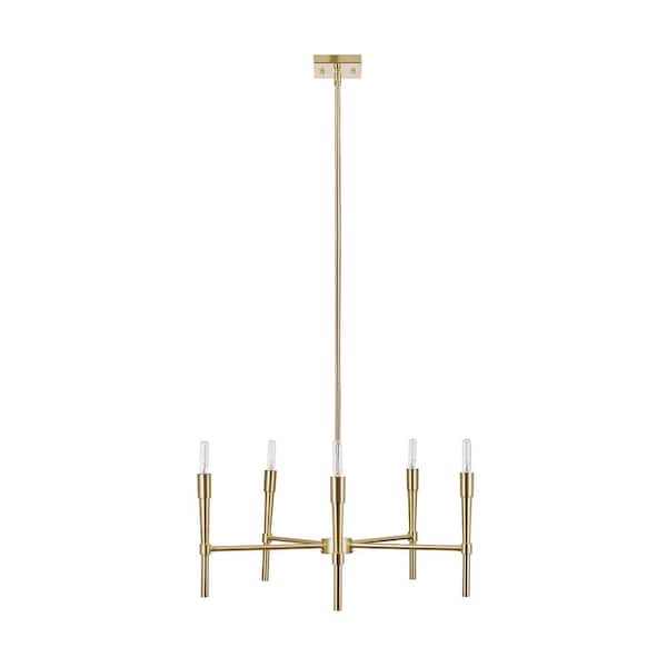 Globe Electric Elena 5-Light Brushed Brass Chandelier, Incandescent Bulbs Included