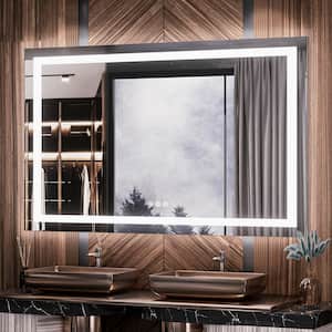 55 in. W. x 36 in. H Rectangular Frameless LED Light Anti-Fog Wall Bathroom Vanity Mirror with Backlit and Front Light