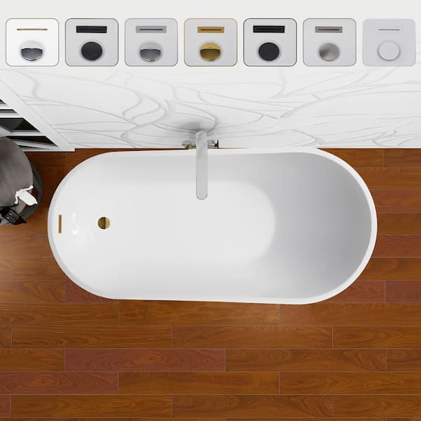 Unbranded Colombes 67 in. Acrylic Flatbottom Freestanding Soaking Bathtub in White/Titanium Gold