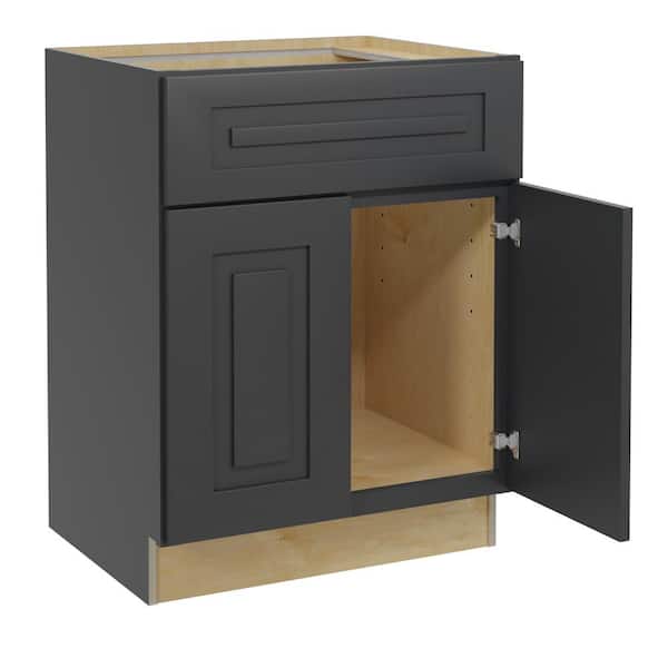 Home Decorators Collection Grayson 30 in. W x 24 in. D x 34.5 in. H Assembled Plywood Sink Base Kitchen Cabinet in Deep Onyx with Soft Close