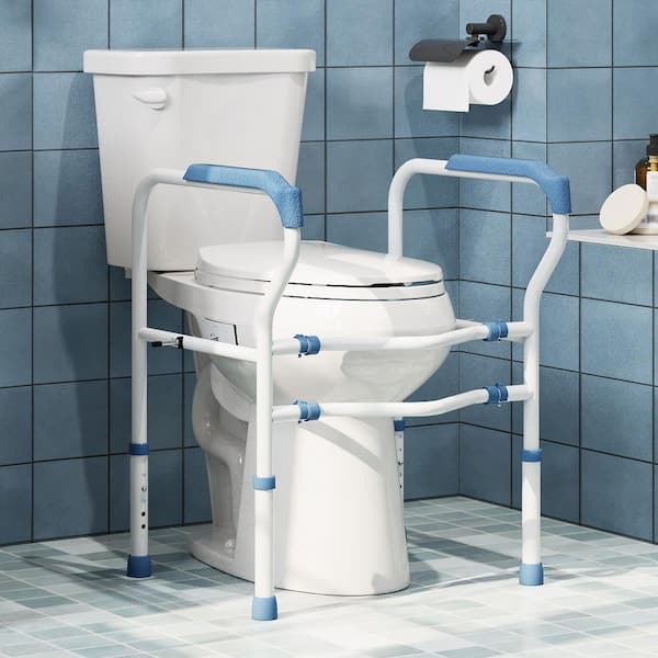 19 in. Tall 2-Piece 1.28 GPF Single Flush Elongated Toilet with Toilet Safety Rail with Adjustable Height in White