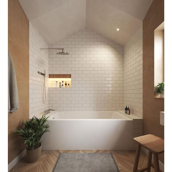 Grayley 66 in. L x 30 in. W Soaking Alcove Bathtub with Left Hand Drain in White with Shiny White Trim