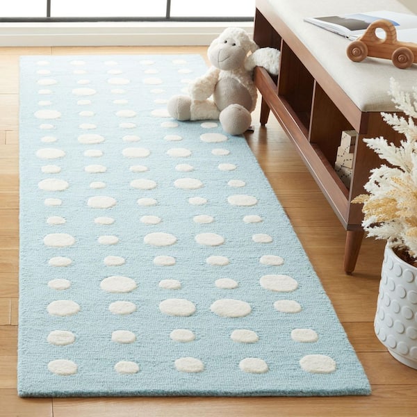Kids 2 ft. x 8 ft. Blue/Ivory Abstract Polka-Dot Runner Rug