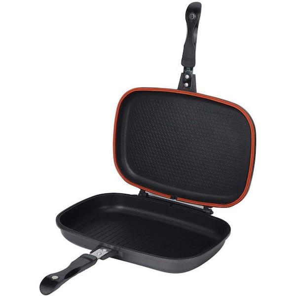 Double Sided Non Stick Cast Aluminum Pressure Frying Pan with Anti-Scalding Handle for All Stovetops