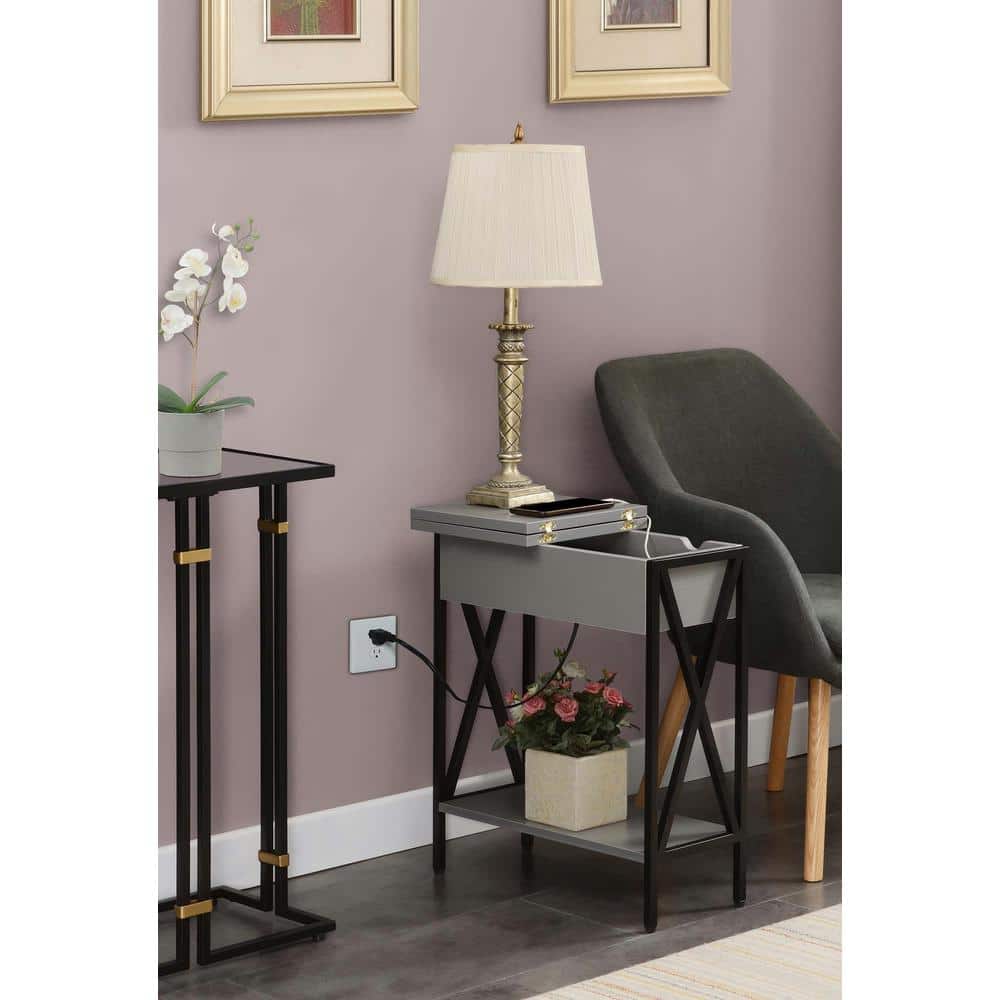 Tucson Gray/Black Rectangular Flip-Top End Table with Charging Station