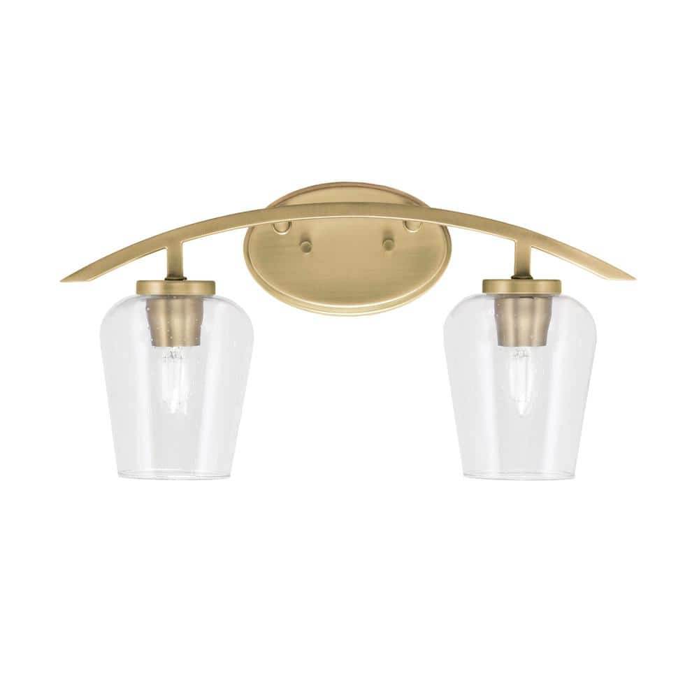 Siena 18.25 in. 2-Light Vanity Light New Age Brass with 5 in. Clear Bubble 