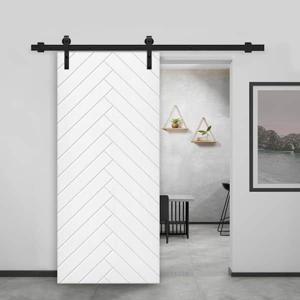 CALHOME 24 in. x 80 in. White Painted Composite MDF Paneled Interior Sliding Barn Door with Hardware Kit