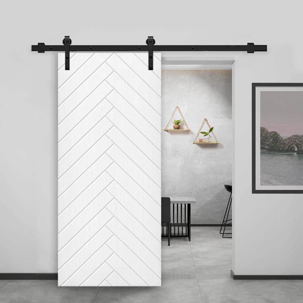 30 in. x 84 in. White Painted Composite MDF Paneled Interior Sliding Barn Door with Hardware Kit price history on PriceWatchPro