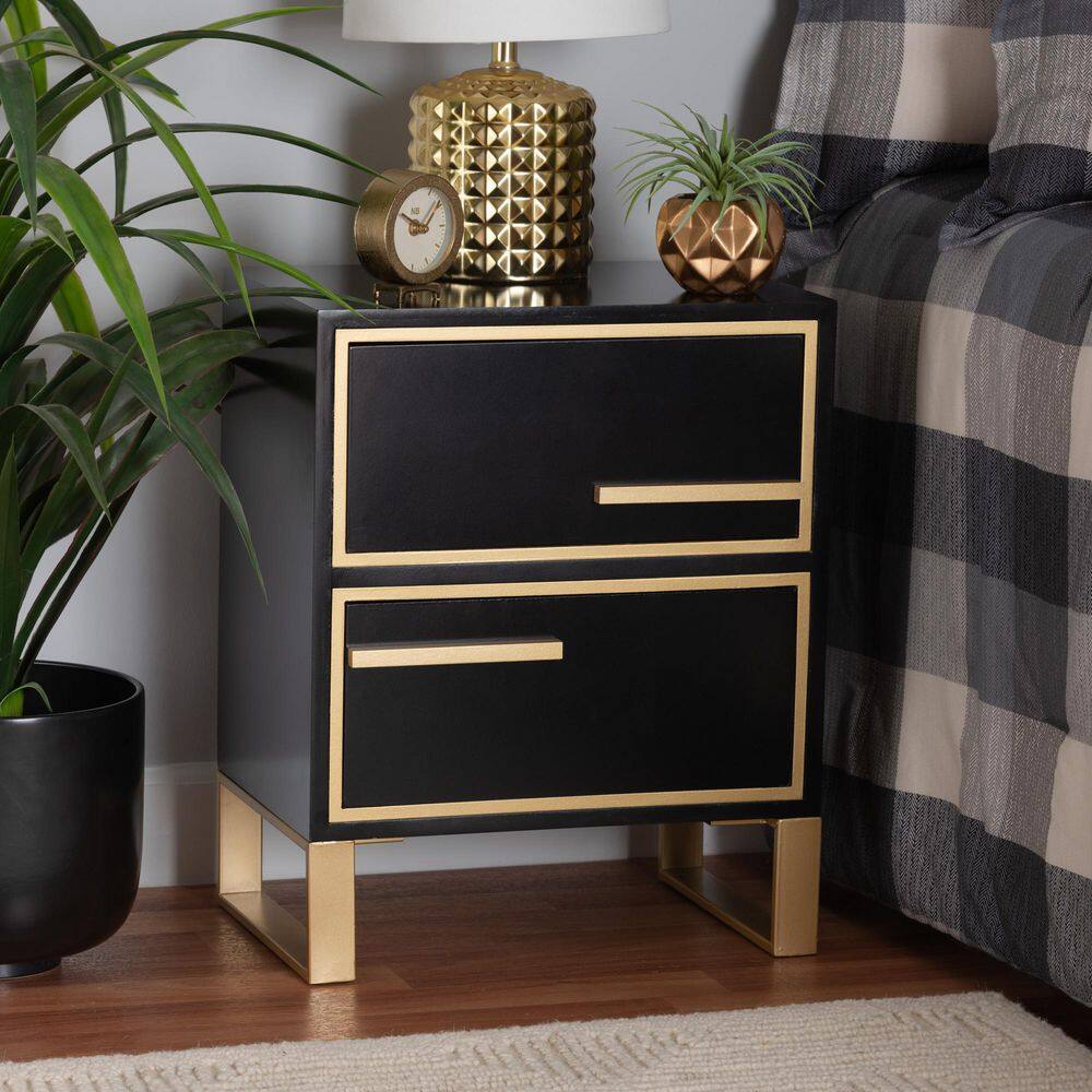 Giolla Black and Gold Wood Metal Accent Table with Storage