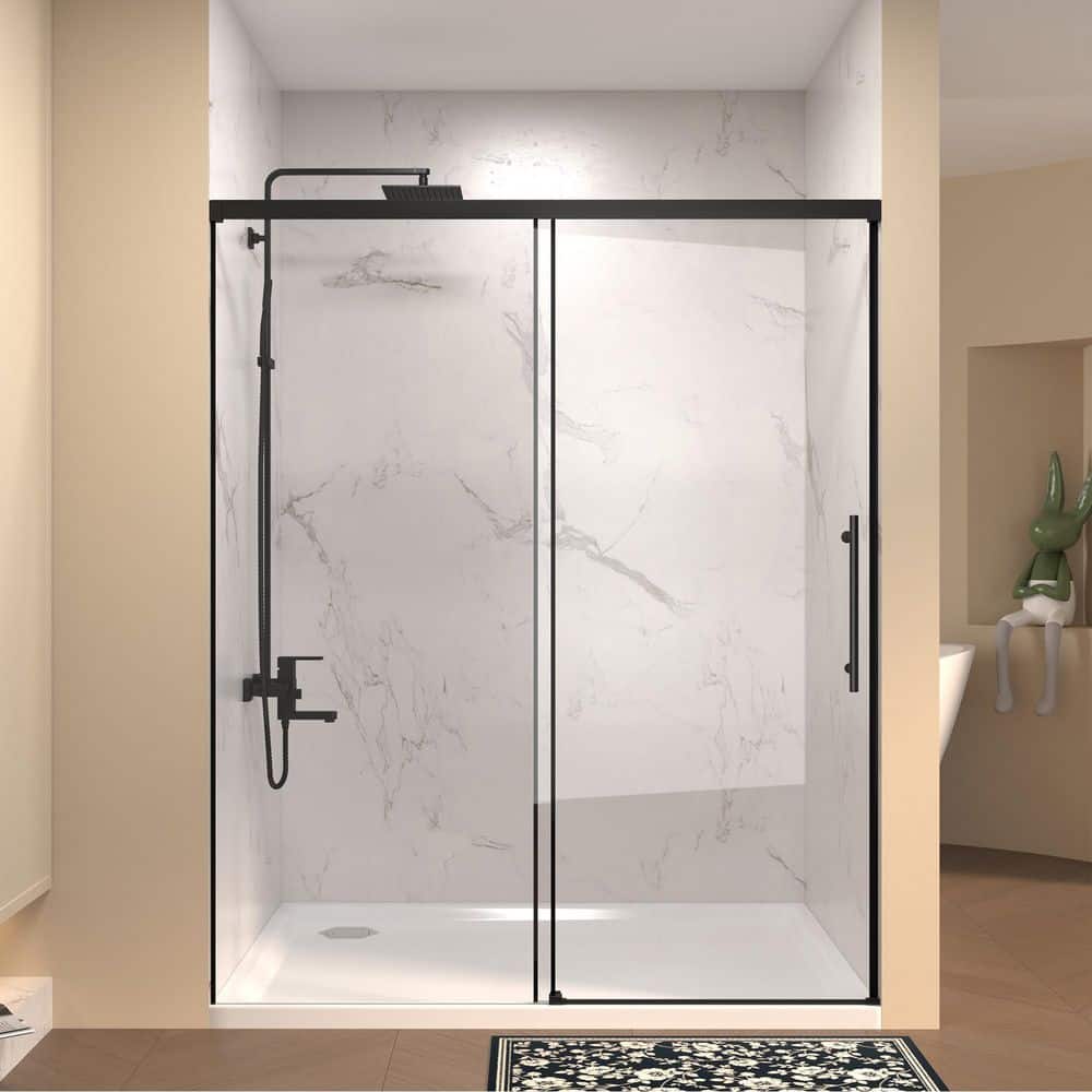 44 in. 48 in. W x 72 in. H Single Sliding Semi Frameless Shower Door in Matte Black 1/4 in. (6 mm) Clear Tempered Glass price history on PriceWatchPro