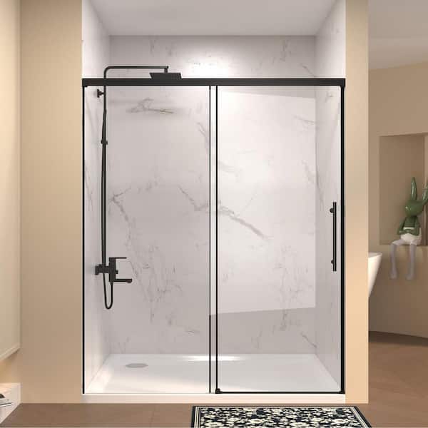 44-48 in. W x 72 in. H Single Sliding Semi Frameless Shower Door in Matte Black 1/4 in. (6 mm) Clear Tempered Glass
