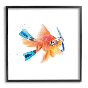 Goldfish Pet Blue Snorkel Gear Swimming Fish by Lanie Loreth Framed Print Animal Texturized Art 12 in. x 12 in.