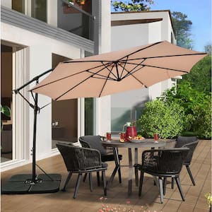 12 ft. Steel Cantilever Offset Patio Umbrella in Beige with Weighted Base