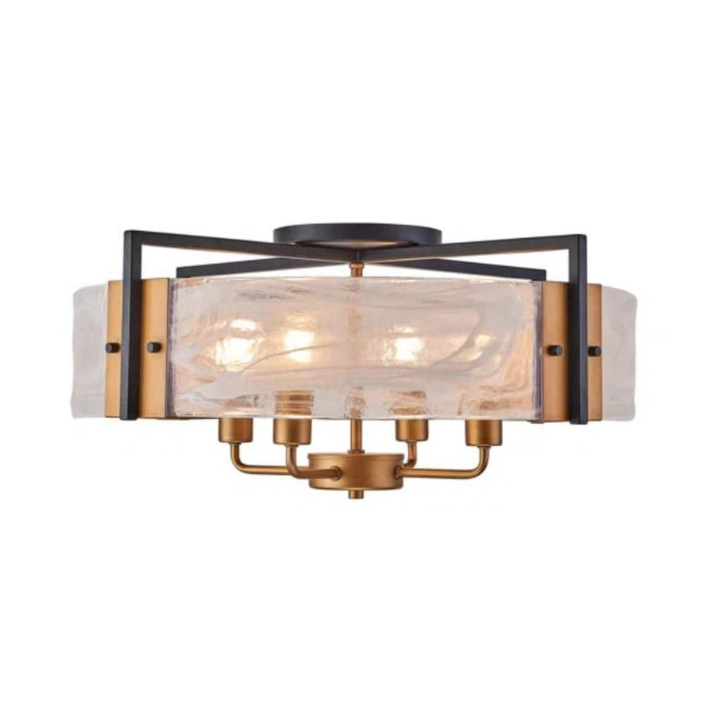 Delux Decor 22.5 in. 4-Light Ceiling Mount Gold Finish Flush Mount with Clouded Glass Shade, No Bulbs Included price history on PriceWatchPro