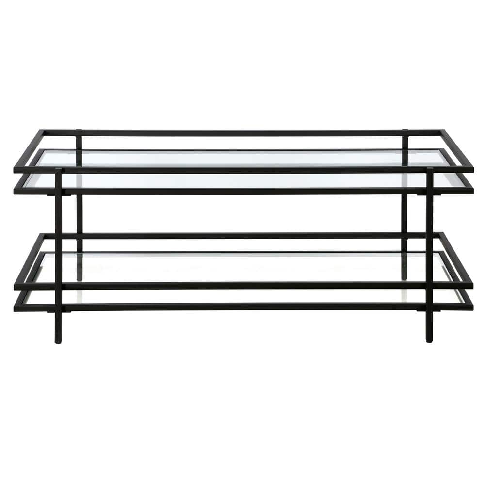 Blackened Bronze Rectangular Metal and Glass Coffee Table
